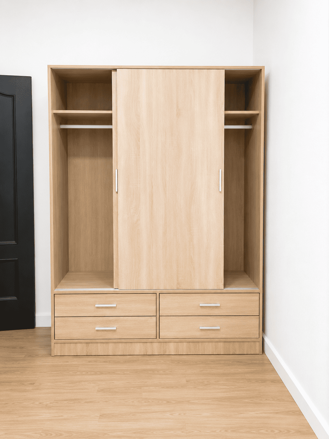 Armario Moderno de Madera con Puertas Correderas y Cajones – 150x200 cm