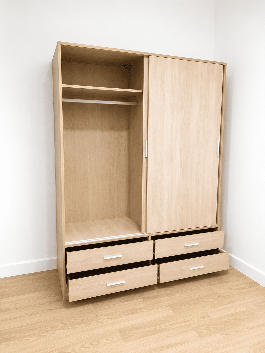 Armario Moderno de Madera con Puertas Correderas y Cajones – 150x200 cm - Imagen 2