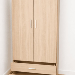 Armario de 2 Puertas Madera y Blanco con Cajones – 100x200 cm