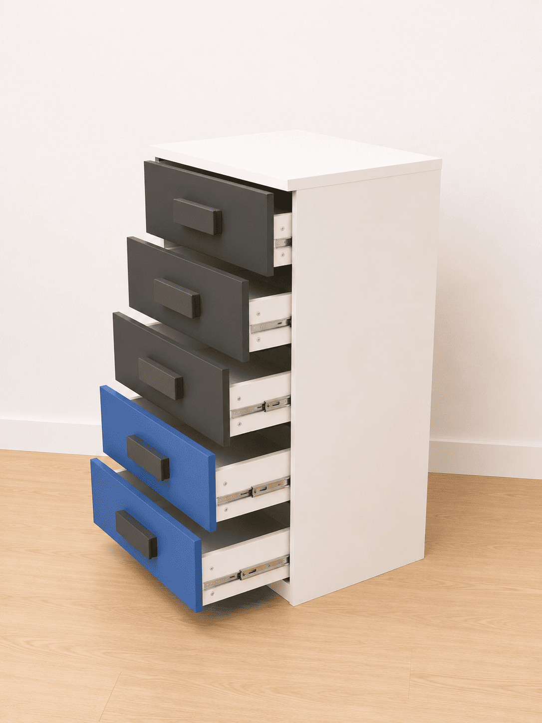 Cómoda Moderna de 5 Cajones Azul y Gris – 103 cm