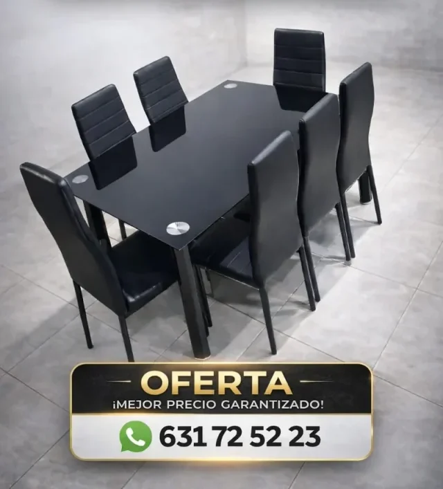 Juego de Comedor con Mesa de Cristal y 6 Sillas – Negro o Blanco - Imagen 3