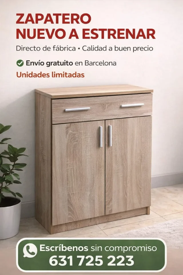 Zapatero de Madera Marrón con Cajón y Puertas – 74 cm - Imagen 4