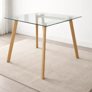 Mesa de Comedor Cristal y Madera Estilo Moderno – 100 cm