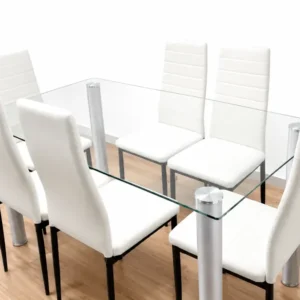 Juego de Comedor con Mesa de Cristal y 6 Sillas – Negro o Blanco