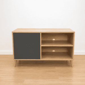 Mueble TV Moderno Madera y Gris con Compartimentos – 95 cm
