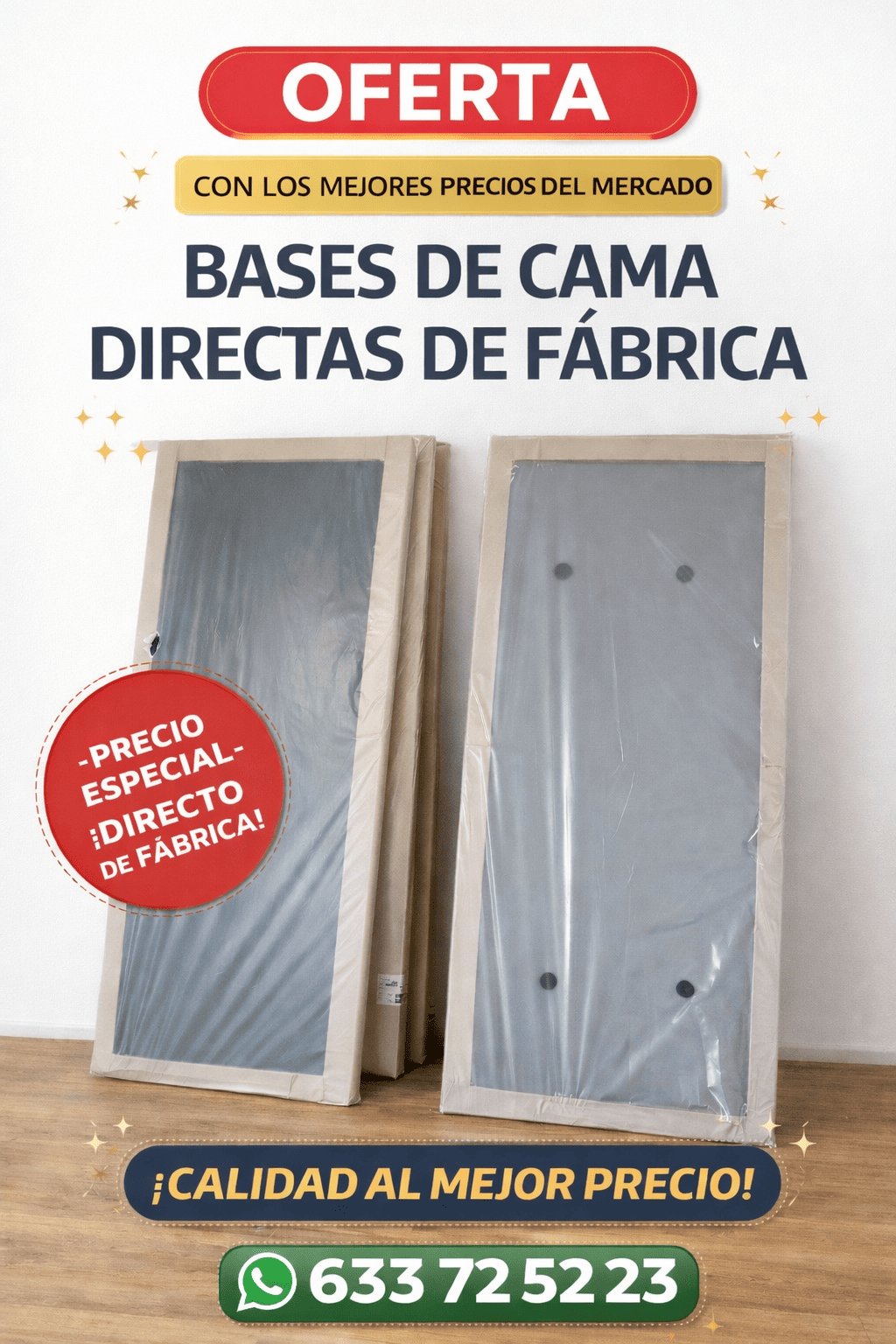 Base Tapizada Gris con 6 Patas – Varias Medidas - Imagen 2