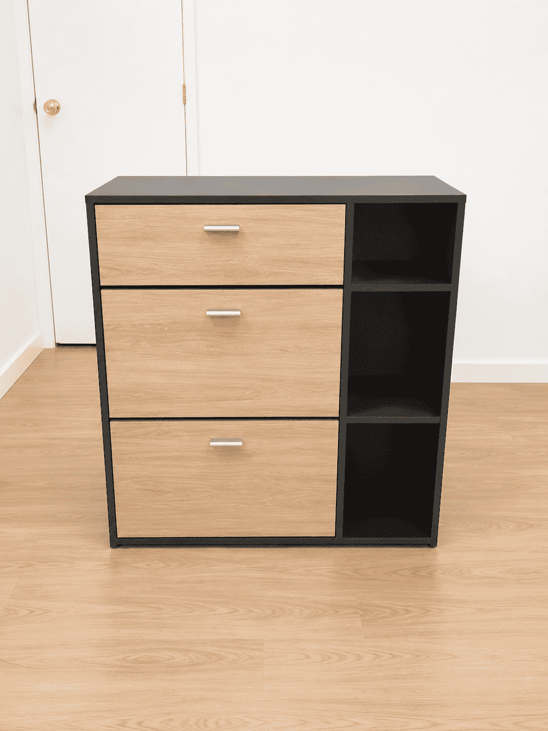 Zapatero Moderno Gris y Madera con Compartimentos Abatibles – 90 cm