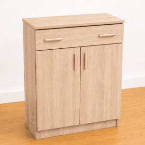 Zapatero de Madera Marrón con Cajón y Puertas – 74 cm