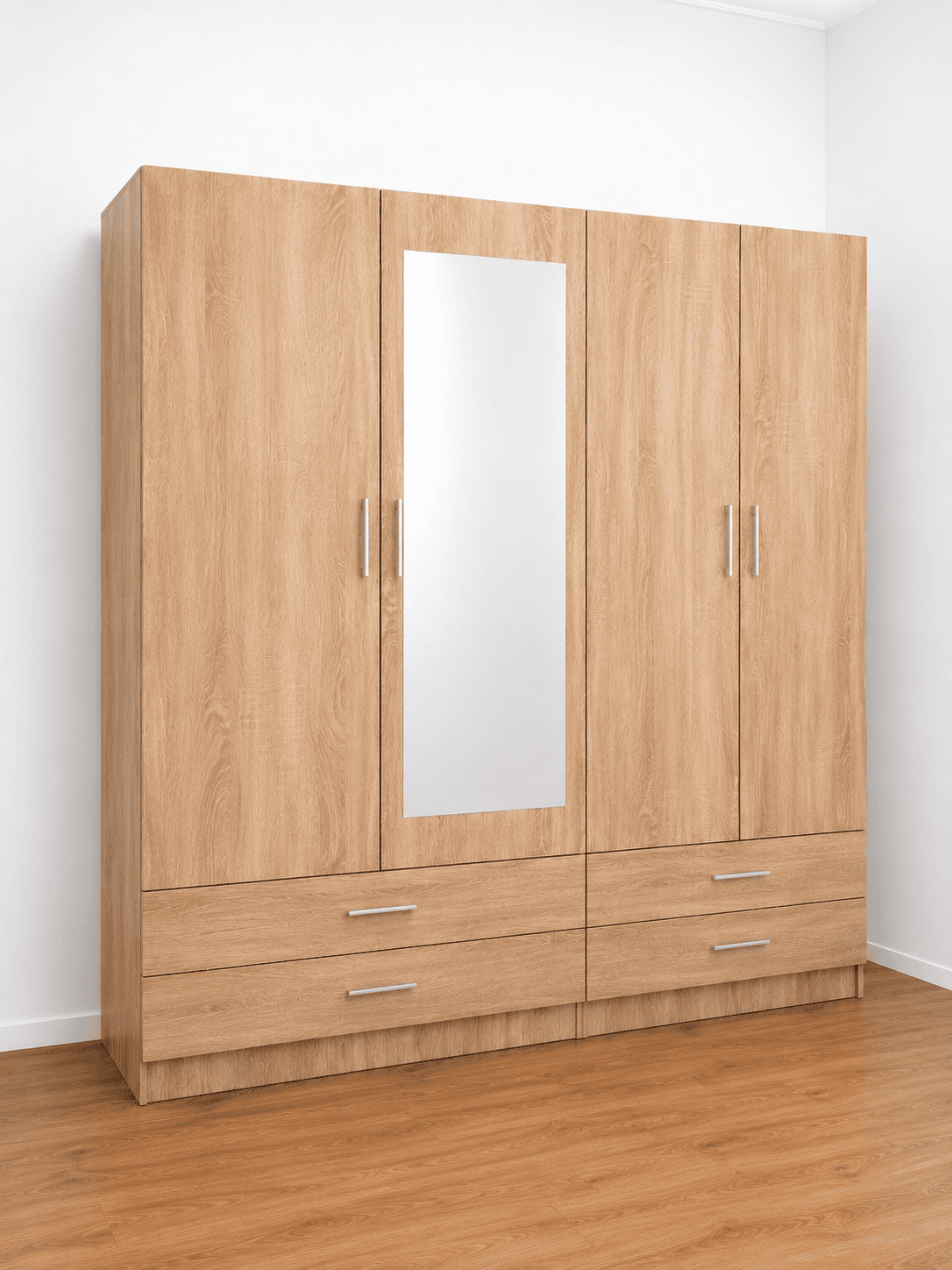 Armario de madera de 4 puertas con espejo y 4 cajones 200 cm - Imagen 3