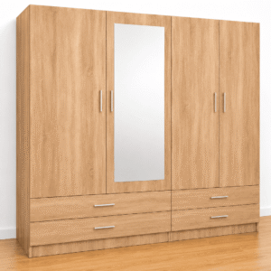 Armario de madera de 4 puertas con espejo y 4 cajones 200 cm