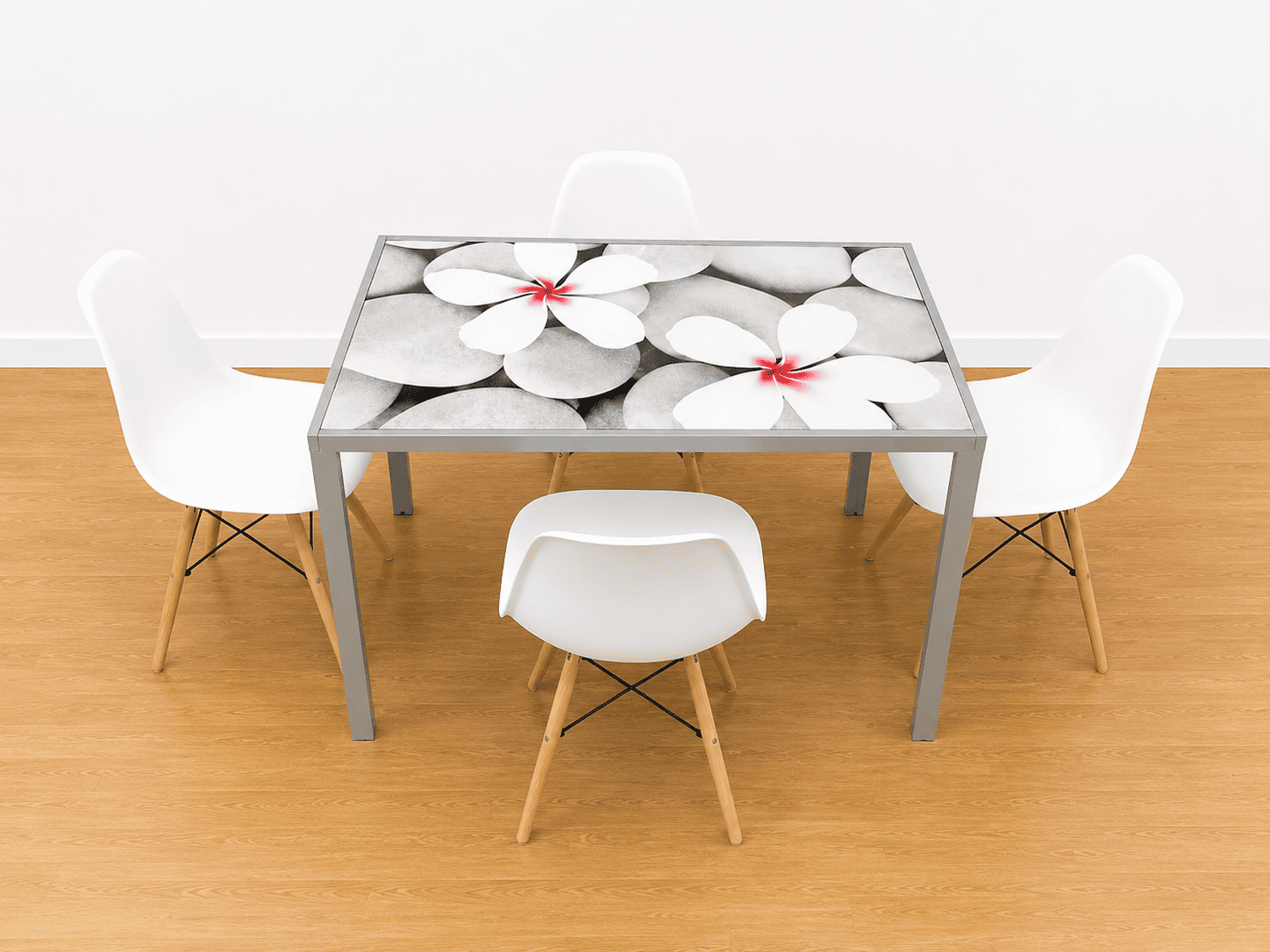 Conjunto de comedor moderno: mesa de cristal + 4 sillas