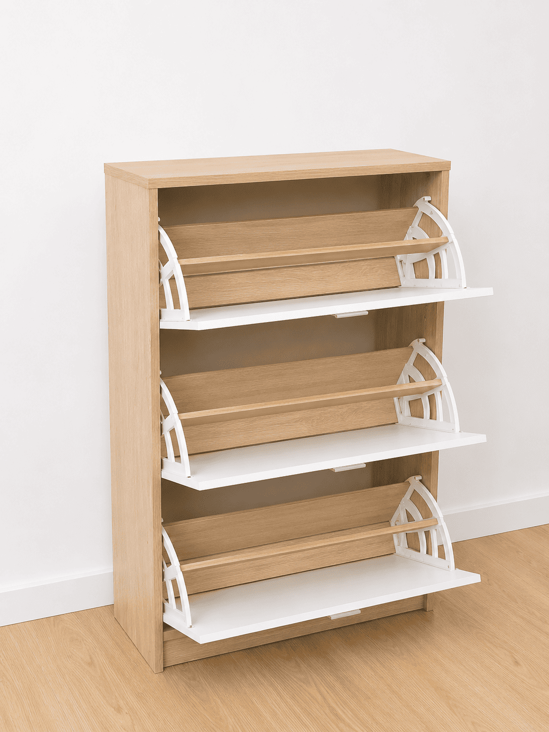 Zapatero de madera y blanco con 3 compartimentos - Imagen 2