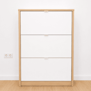 Zapatero de madera y blanco con 3 compartimentos