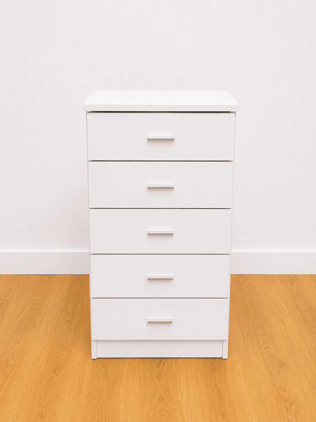 Cómoda de madera de 5 cajones disponible en blanco o madera - Imagen 3