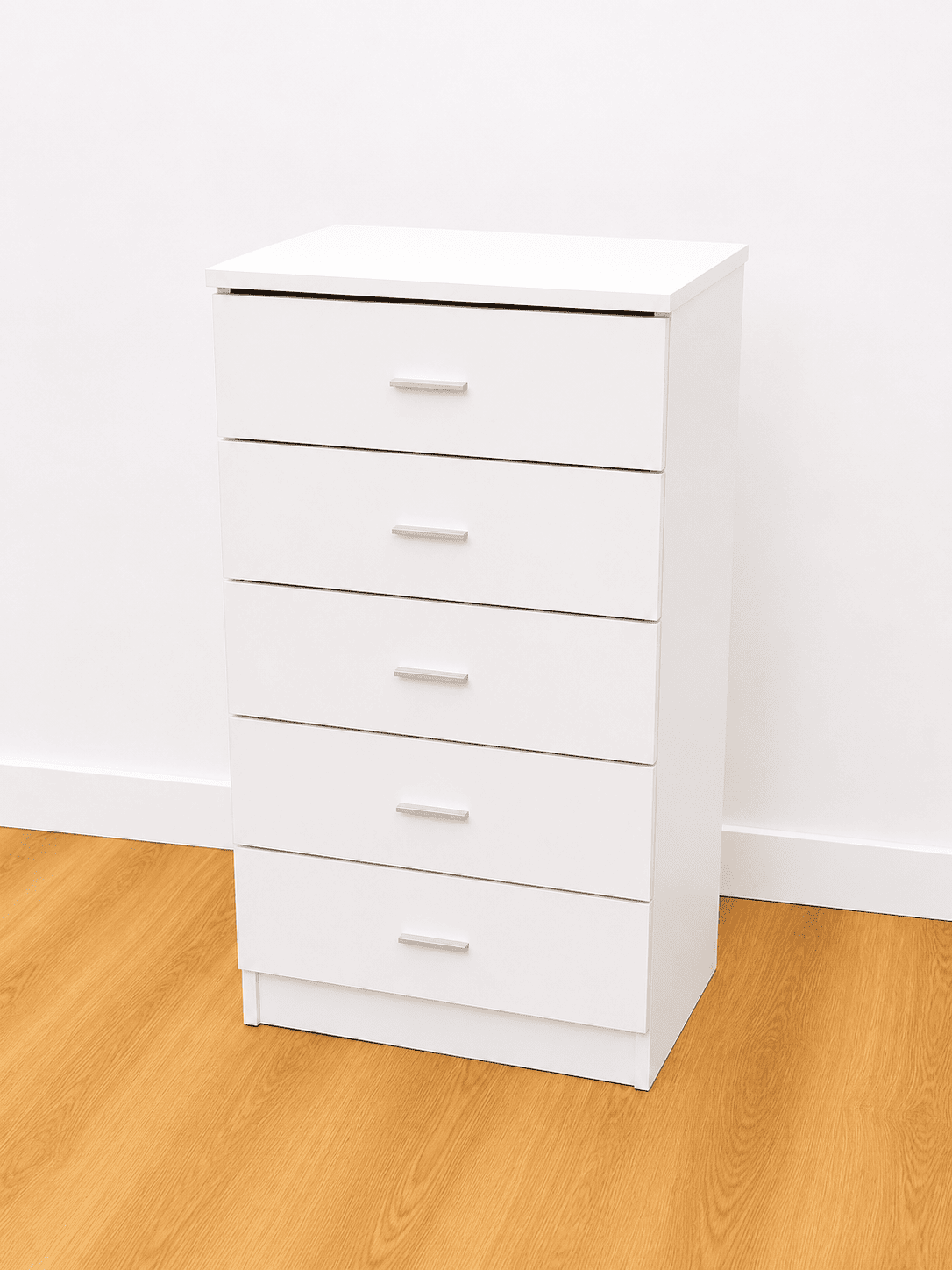 Cómoda de madera de 5 cajones disponible en blanco o madera - Imagen 5