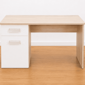Escritorio blanco y beige con 2 cajones – 120 cm – Nuevo