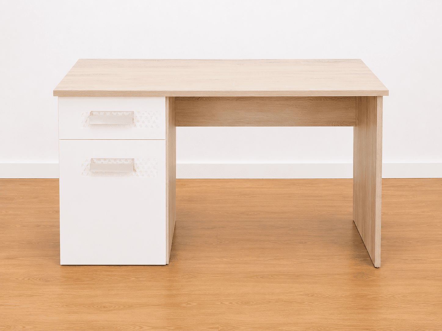 Escritorio blanco y beige con 2 cajones – 120 cm – Nuevo