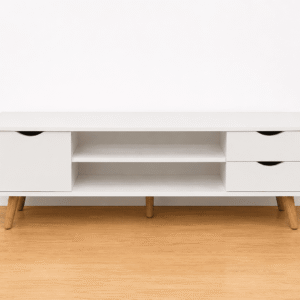 Mueble TV blanco con cajones y puerta – Estilo nórdico