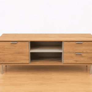 Mueble TV madera y metal con cajones y puerta
