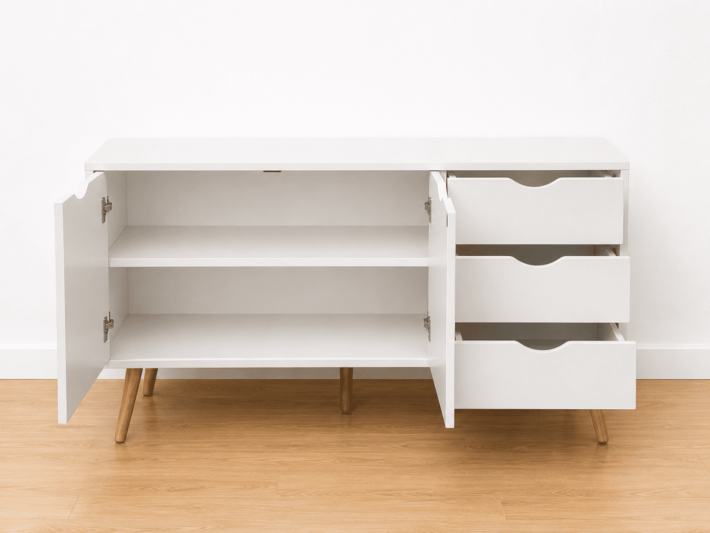 Mueble TV blanco y madera con 3 cajones y 2 puertas - Imagen 2
