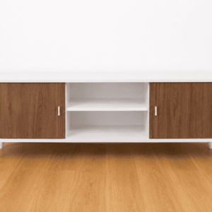 Mueble TV moderno blanco y marrón – 140 cm – Nuevo