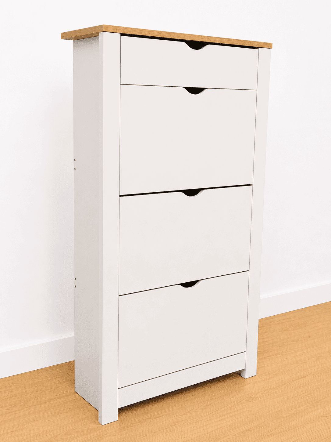 Zapatero blanco y madera de 4 cajones con cajón superior - Imagen 2