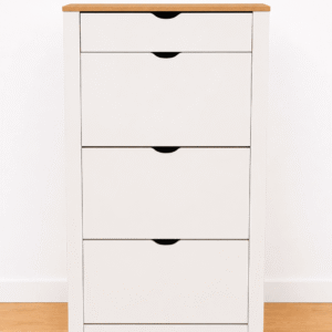 Zapatero blanco y madera de 4 cajones con cajón superior