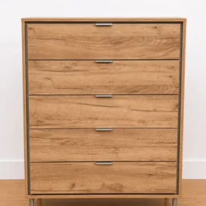 Cómoda de 5 Cajones Madera con Patas Metálicas – 80 cm