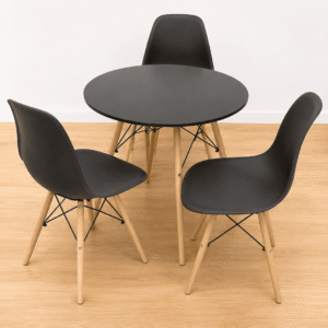 Mesa Redonda Negra Estilo Nórdico + Sillas – Diseño Moderno