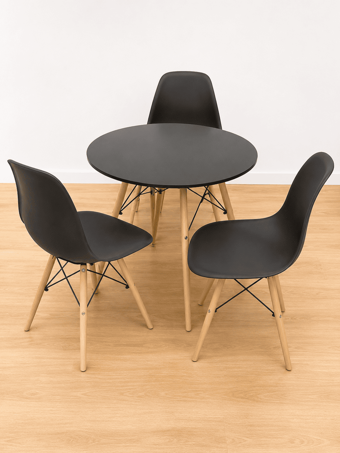 Mesa Redonda Negra Estilo Nórdico + Sillas – Diseño Moderno
