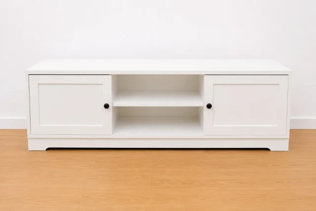 Mueble TV Blanco con 2 Puertas y Estantes – 120 cm - Imagen 3