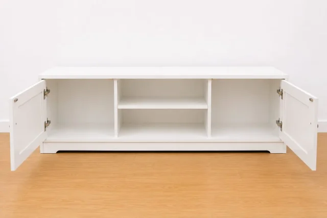 Mueble TV Blanco con 2 Puertas y Estantes – 120 cm - Imagen 2