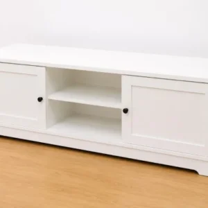 Mueble TV Blanco con 2 Puertas y Estantes – 120 cm