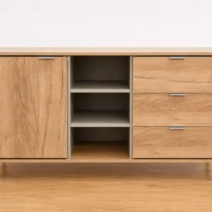 Mueble TV Efecto Madera Natural con 3 Cajones y Almacenamiento – 120 cm