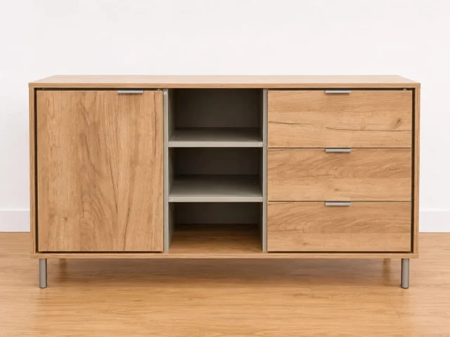Mueble TV Efecto Madera Natural con 3 Cajones y Almacenamiento – 120 cm
