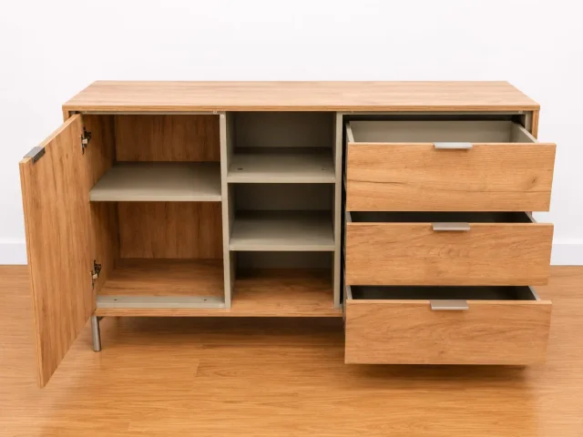 Mueble TV Efecto Madera Natural con 3 Cajones y Almacenamiento – 120 cm - Imagen 3