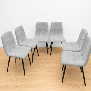Pack 6 Sillas de Comedor Acolchadas en Tela Gris – Patas Negras