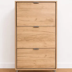 Zapatero de 3 Puertas Abatibles Efecto Madera y Metal – 80 cm