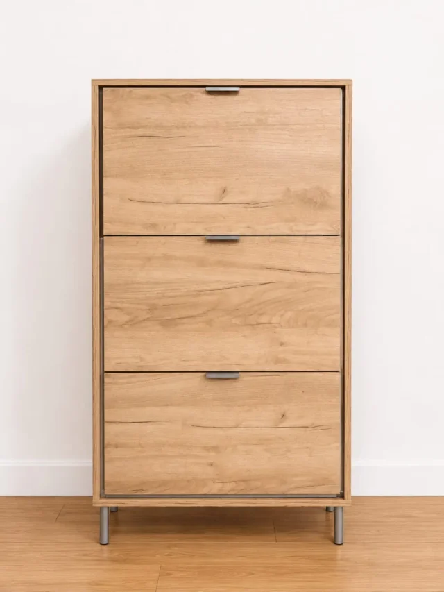 Zapatero de 3 Puertas Abatibles Efecto Madera y Metal – 80 cm