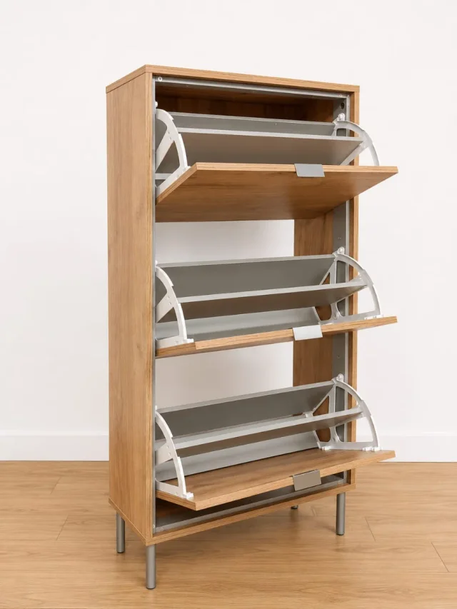 Zapatero de 3 Puertas Abatibles Efecto Madera y Metal – 80 cm - Imagen 2
