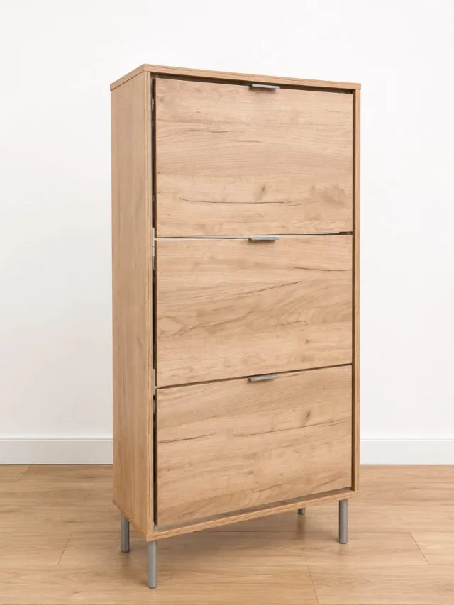 Zapatero de 3 Puertas Abatibles Efecto Madera y Metal – 80 cm - Imagen 3