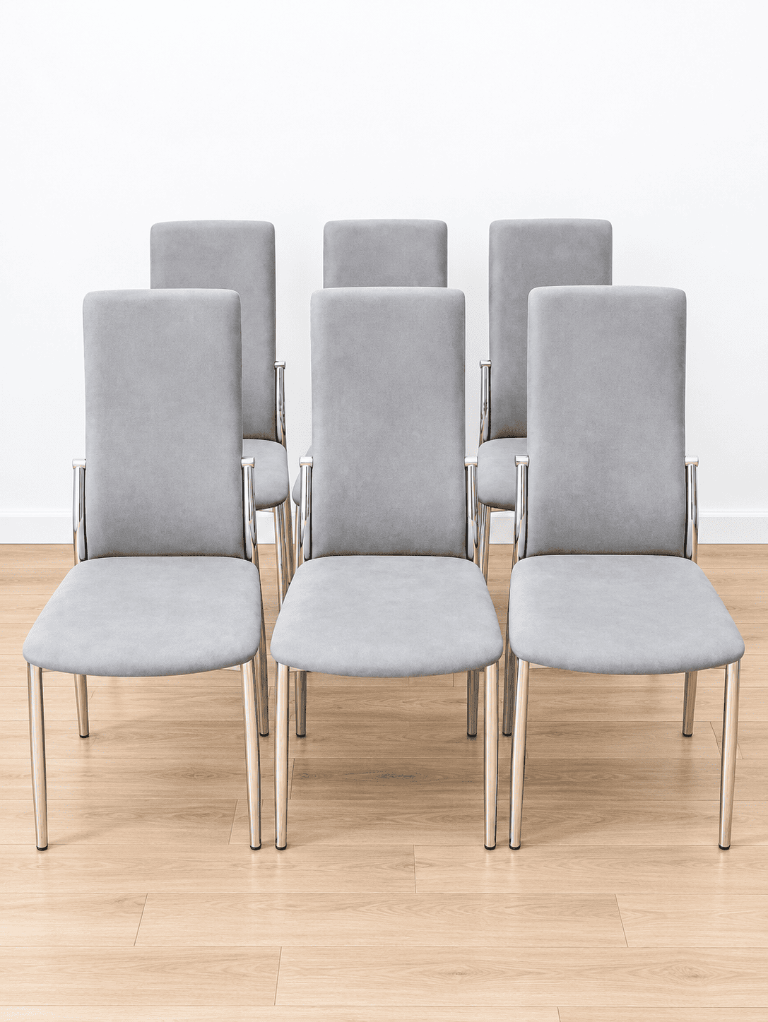 Juego de 6 Sillas de Comedor Grises Tapizadas – 250 €